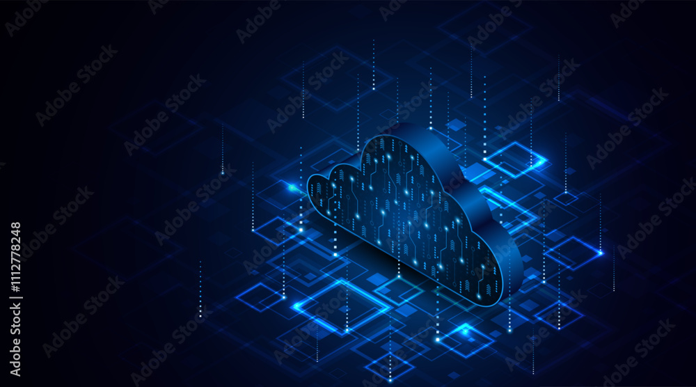 Poster Abstract cloud technology circuit board. Large data center concept. modern cloud storage technology innovation concept background	