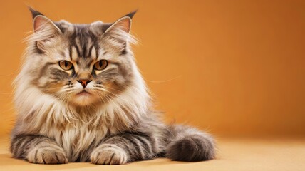 A serene Ragamuffin cat, basking in the warmth of the orange light, offering a moment of peace