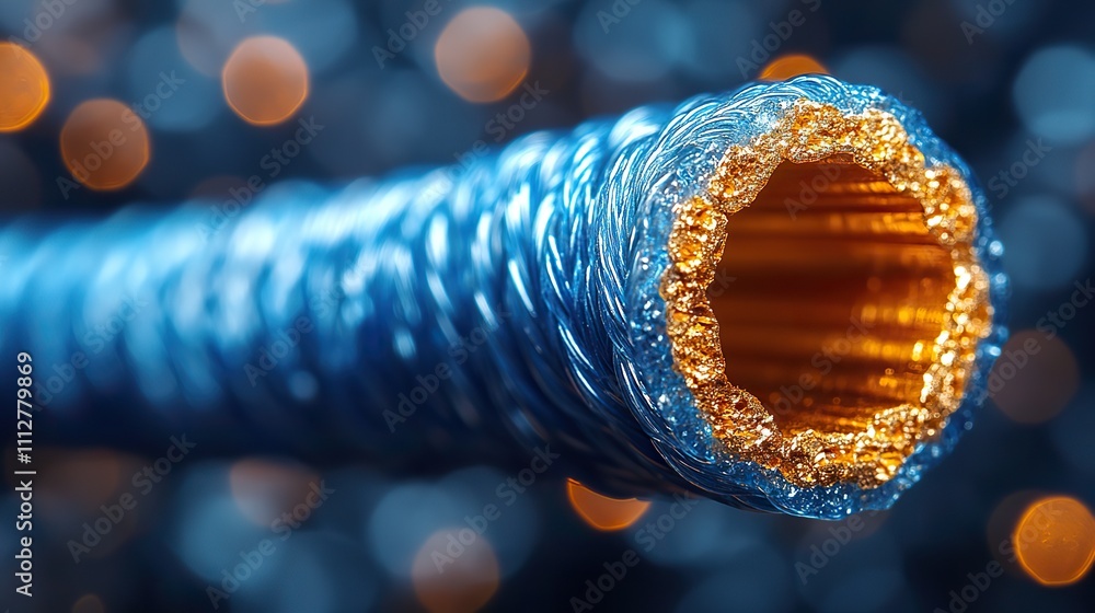 Poster close up macro view of a single core blue stranded insulated copper electrical conducto