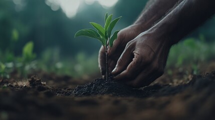 Fototapeta premium Planting a young tree in the garden