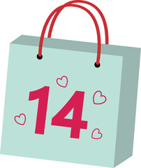 Valentine shopping paper bag flat vector illustration.
Valentine's Day gift bag icon.
Transparent background.