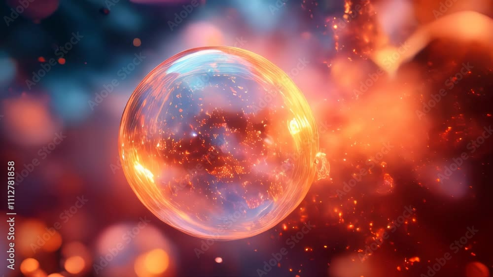 Poster abstract glowing spheres floating in a colorful space, evoking a futuristic and ethereal atmosphere
