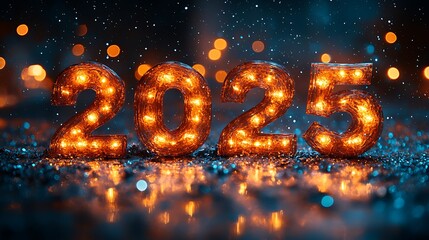 Number  Happy New Year 2025Made of Lights.