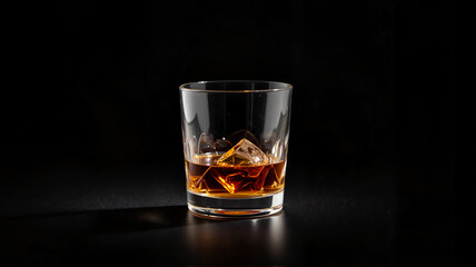 Classic whiskey on the rocks with dark background
