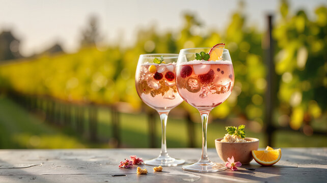 Rose spritzers in a vineyard setting