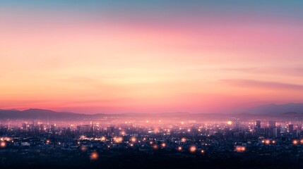 City skyline at sunset with vibrant colors