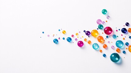 Colorful glass marbles scattered on a white surface