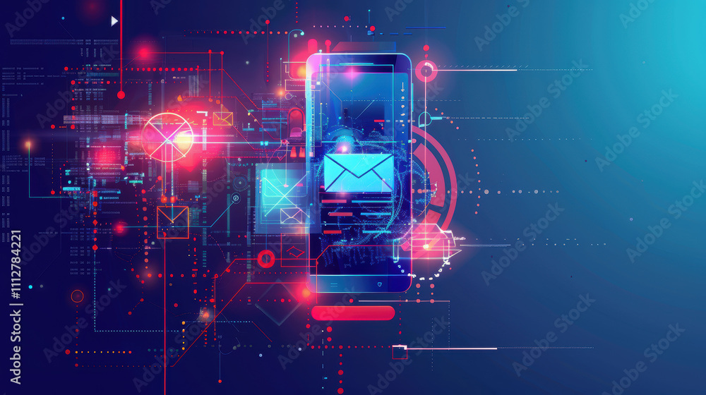 Aufkleber smartphone with email notification amidst abstract digital tech elements for modern communication de