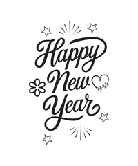 Happy New Year Hand drawn typography design.