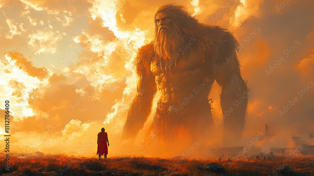 Aufkleber david and goliath digital painting of an ancient warrior with a giant standing in front of him digit