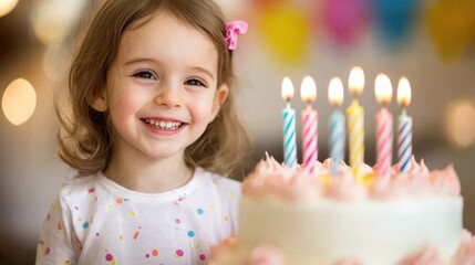 Close-Up of Happy Child with Birthday Cake and Candles