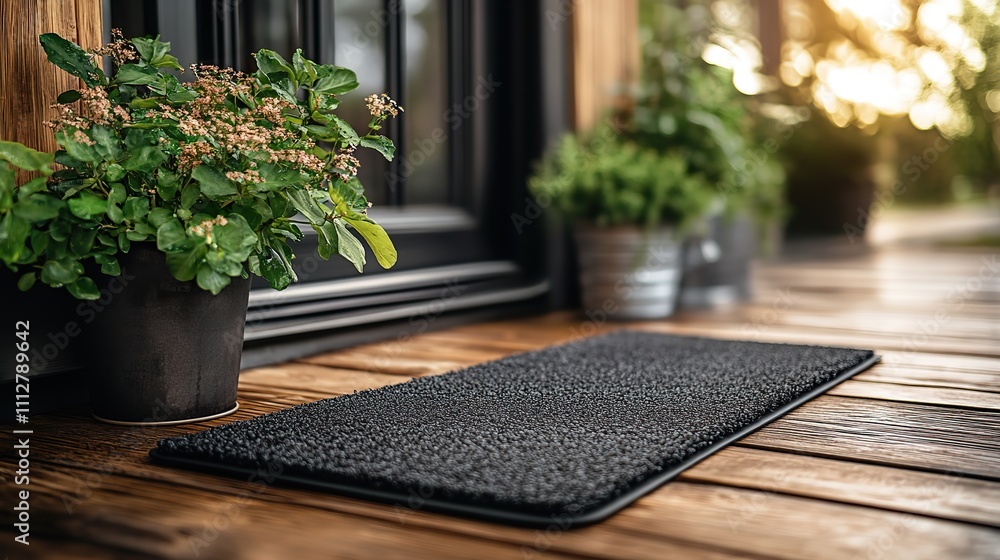 Poster elegant black doormat mockup in a modern environment ideal for showcasing custom prints or logos at 