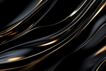 Obraz premium Black abstract background with golden waves. Elegant expensive black background