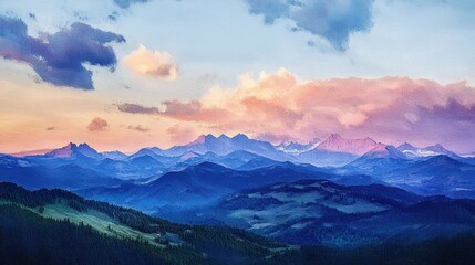 Obraz premium Majestic Mountain Panorama at Sunset