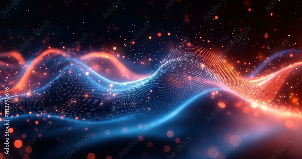 Aufkleber digital light flow. abstract digital waves flowing with glowing particles, futuristic technology con