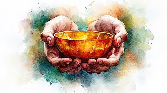 eucharist corpus christi hands holding the sacred chalice on watercolor background digital illustration
