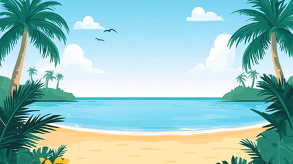 Obraz premium Breathtaking Tropical Beach With Crystal Clear Waters and Vibrant Greenery Under a Sunny Sky