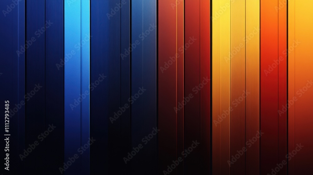 Poster vibrant display of vertical lines in various shades of blue, red, yellow, and orange, creating a dyn