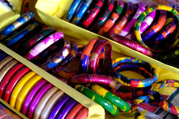 Obraz premium Indian traditional colorful bangles and bracelet, Handmade Designer Bangles, Handcrafted colourful Bangles