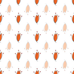 seamless repeat pattern with cute simple orange floral motifs on a white background perfect for fabric, scrap booking, wallpaper, gift wrap projects
