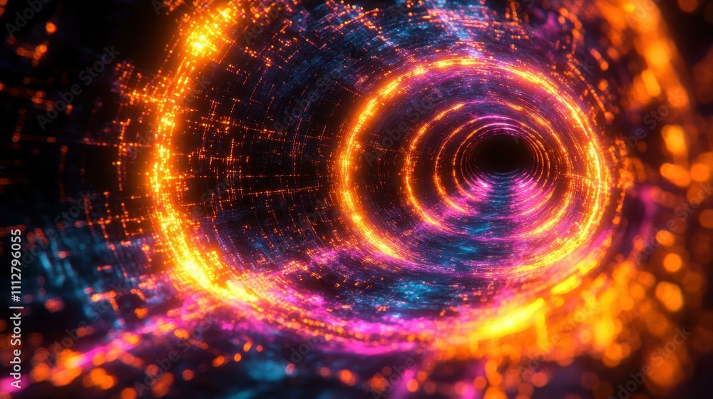 Poster light tunnel animation. abstract glowing tunnel digital vortex swirling motion futuristic background