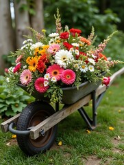 wheelbarrow with flowers