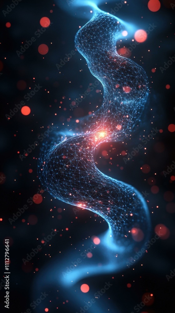 Poster blue light effects. abstract digital wave glowing in futuristic space with floating particles, perfe
