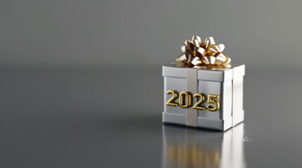 Luxurious 2025themed gift box with metallic accents and lighting