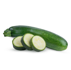 fresh green zucchini with slice isolated on transparent.