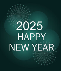 2025 golden on New Year dark background with fireworks. Celebration New Year's Eve. Golden fireworks on dark night sky