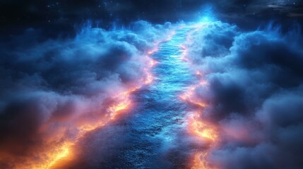 Fototapeta premium Starry Night Sky. Ai singularity Multi-cloud solution Post Quantum Cryptography Anthropocene Romantasy Speculative fiction Riverlane Second state Thesis supplements A Cloud Guru Mystical glowing rive