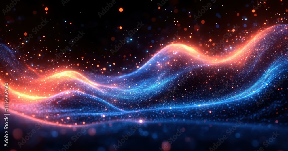Aufkleber neon light flow. abstract glowing wave lights flowing in dark space, futuristic background for techn