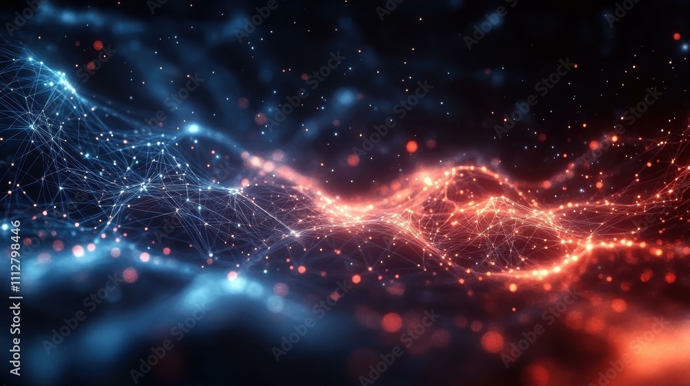 Poster network security monitoring. futuristic digital data network visualization with glowing blue and red