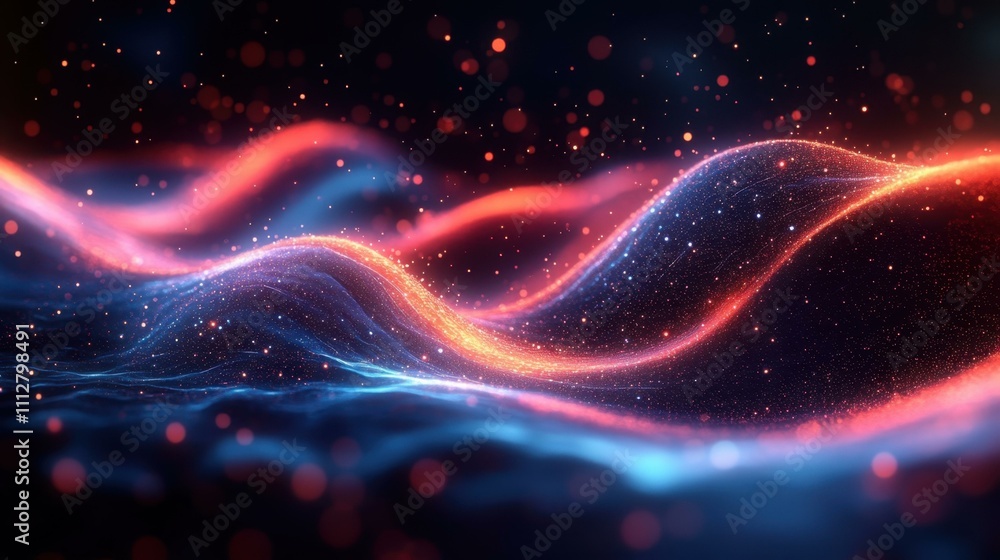 Aufkleber light flow pattern. abstract digital waves glowing in dark space, futuristic technology background f