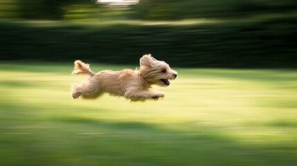 Obraz premium A dog is running in a field of grass