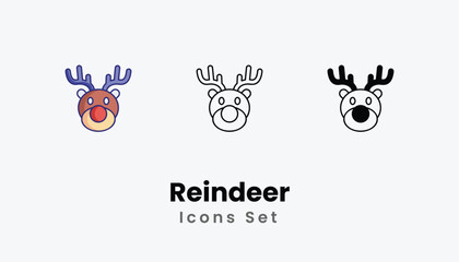 Reindeer Icons thin line and glyph vector icon stock illustration