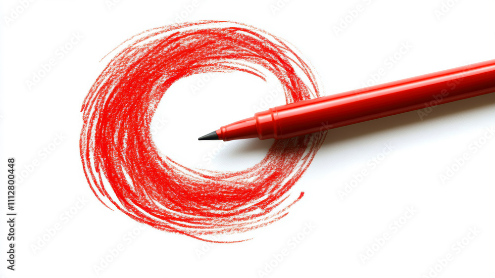 Poster circular creativity expressed with vibrant red marker on a clean canvas background