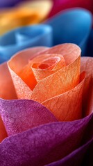 Closeup of a Stunning Multicolored Paper Rose, Exquisite Details and Vibrant Colors
