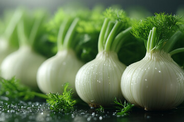 Fresh White Onions with Green Herbs