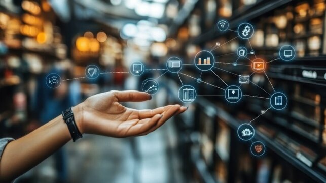 Social Media Trends. IIoT Smart factory Fintech as a service Internet of behaviors Digital transformation Aiot Glean ai Proptech Nuvocargo Vergesense Businesswoman hand holding marketing icons networ