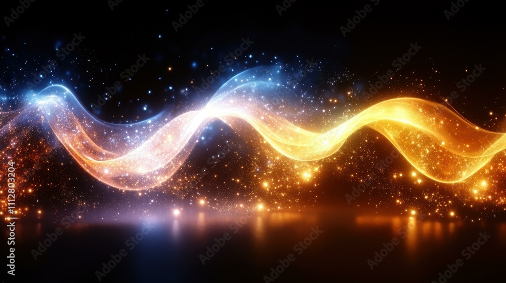 Poster digital energy flow. glowing abstract wave light trails flowing dynamic energy motion background per