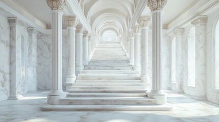 interior marble stairs with pillars and columns in a palace castle or theater set against a white backdrop 3d renderin