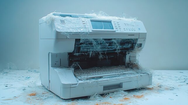 isolated broken laser printer on a white backgroun
