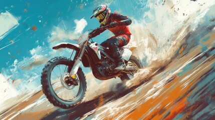 Motocross Rider in Dynamic Action: A Thrilling Digital Painting
