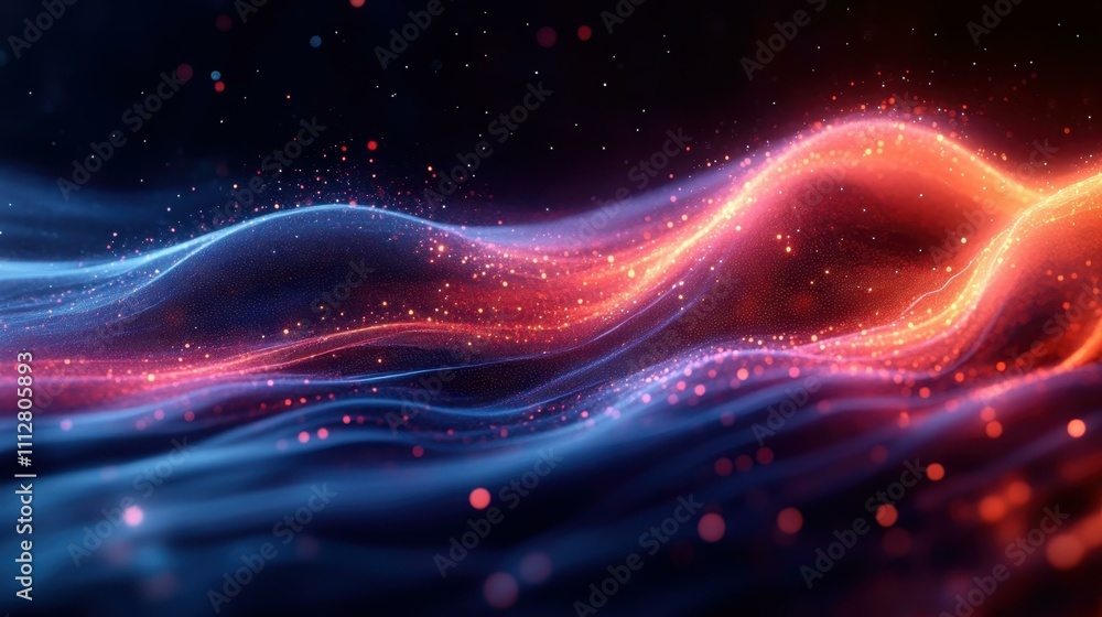 Poster an sense of motion abstract composition of vibrant colors flowing lines and glowing particles in a f