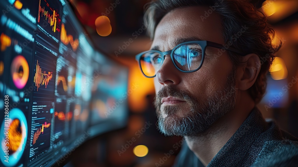 Leinwandbilder it professionals examining data across several screens it specialists bokeh side vie