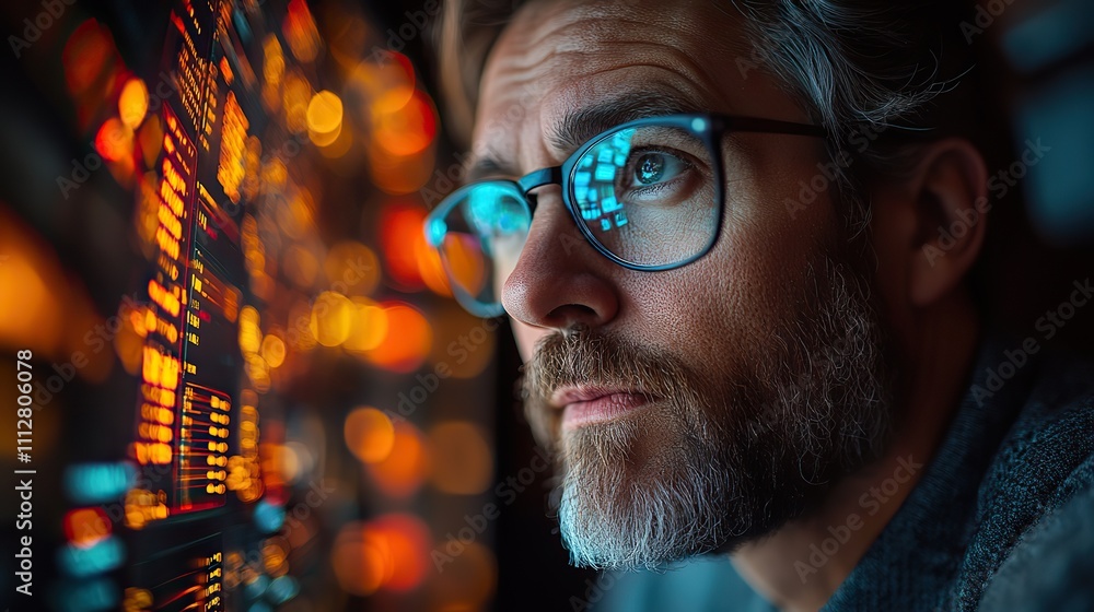 Aufkleber it professionals examining data across several screens it specialists bokeh side vie