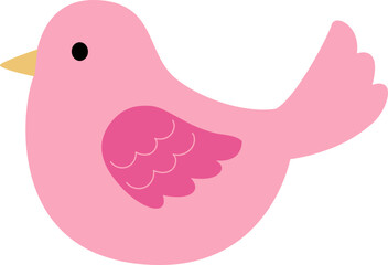 Cute pink bird flat vector icon.Transparent background.