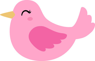 Cute pink bird flat vector icon.Transparent background.