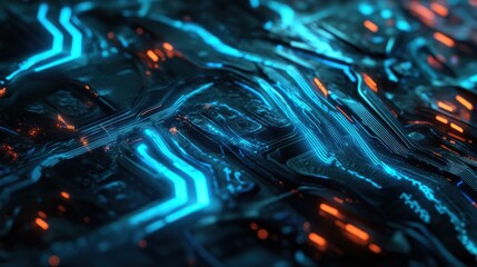 Fototapeta premium Vibrant Abstract Circuit Design with Blue and Orange Lights